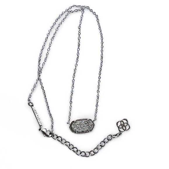 Kendra Scott Elisa Platinum Drusy Pendant Silver Necklace - Picture 4 of 14